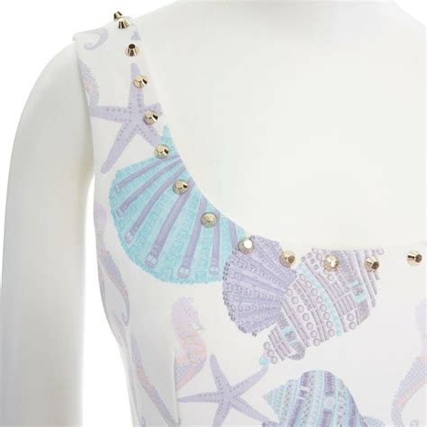 versace ss12 seashell|Versace Ss12 White Seashell Print Gold Studded Scoop Neck .